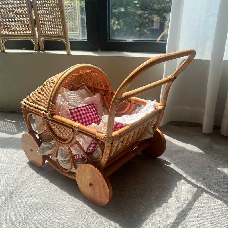 Baby Nursery Vintage - Woven Rattan Baby Stroller Vintage Playing