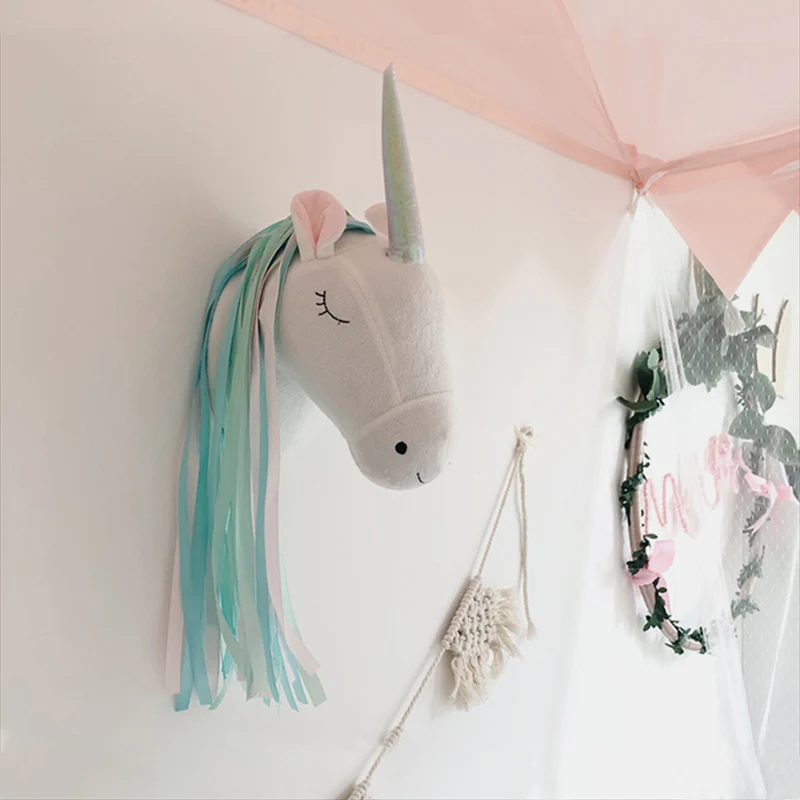 Baby Nursery Ornaments - Unicorn Plush Animal Head Wall Hanging