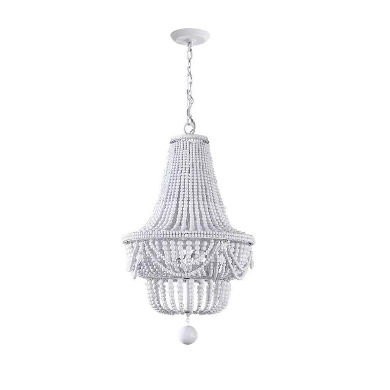 Baby Nursery Chandelier - Wooden Beaded Chandelier Semi-Recessed Blue Ceiling