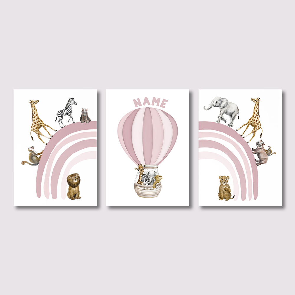Baby Nursery Hot Air Balloon - 3PCS Safari Animal Nursery Canvas Print,