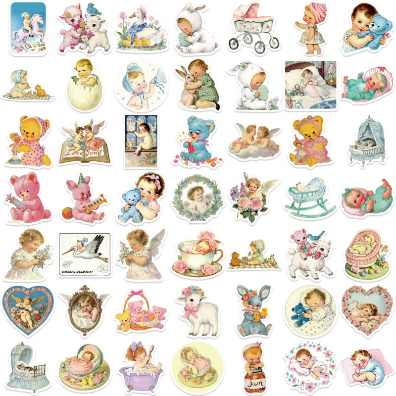 Baby Nursery Vintage - 50pcs Vintage Baby Stickers Cute Retro