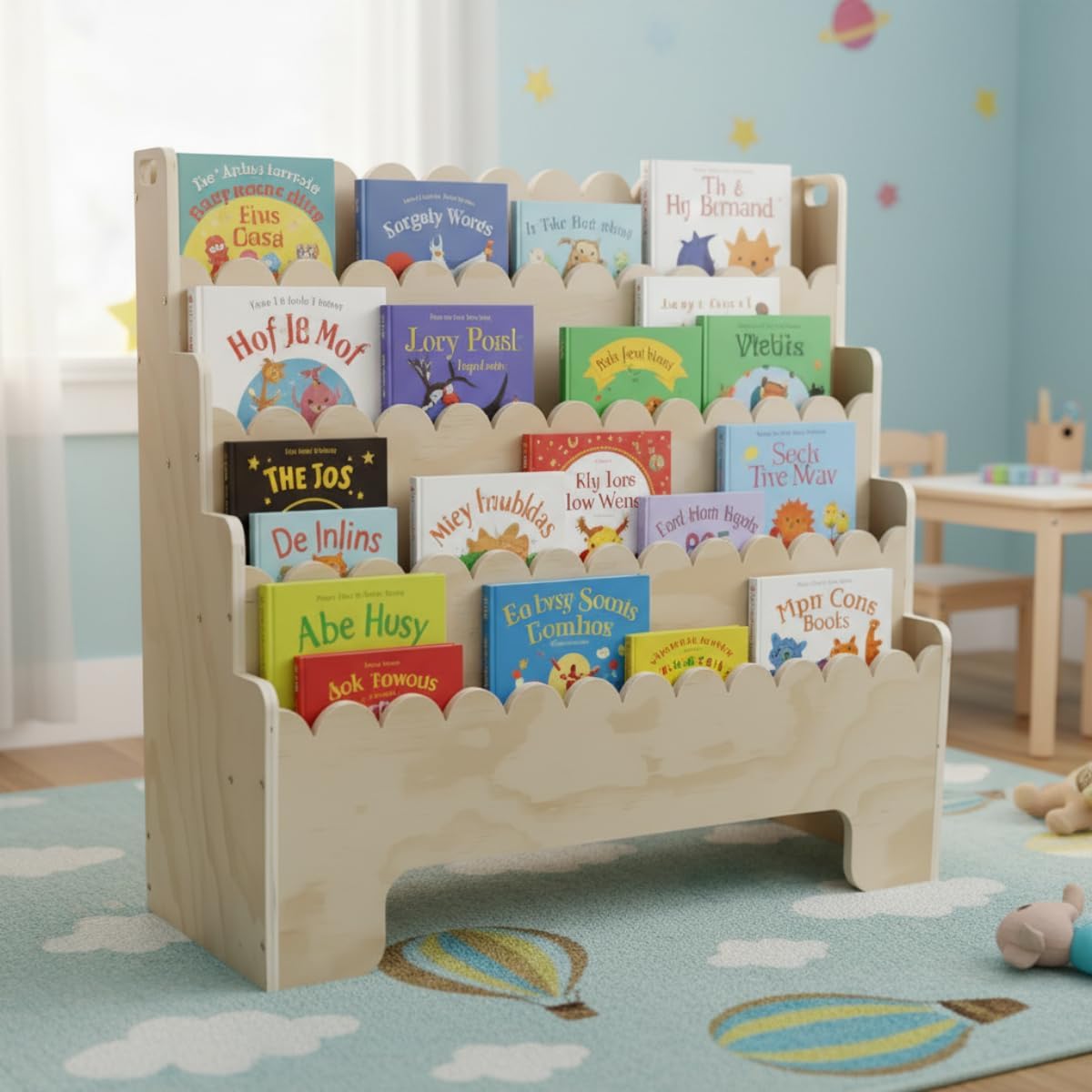 Baby Nursery Bookcase - Kids Bookshelf 4-Tier, Natural Wood Children's