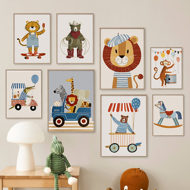 Baby Nursery Images - Funny Cartoon Animal Car Balloon Nursery