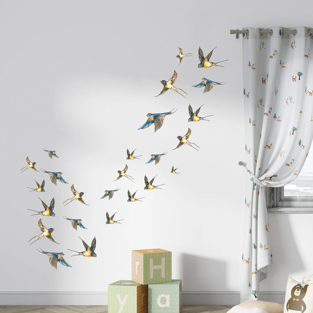 4Pcs Watercolor Multicolor Bir - Baby Nursery Modern review and price