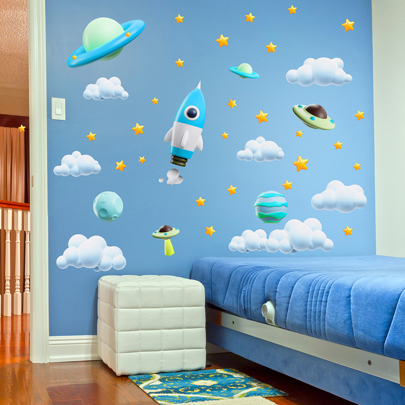 Blue Galaxy Space Rocket UFO W - Baby Nursery Diy review and price