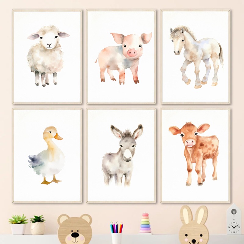 Watercolor Farm Animals Baby H - Baby Nursery Images review and price