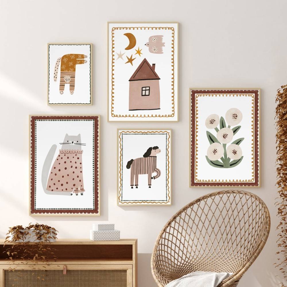 Neutral Boho Kids Poster Cute  - Baby Nursery Wallpaper Neutral review and price