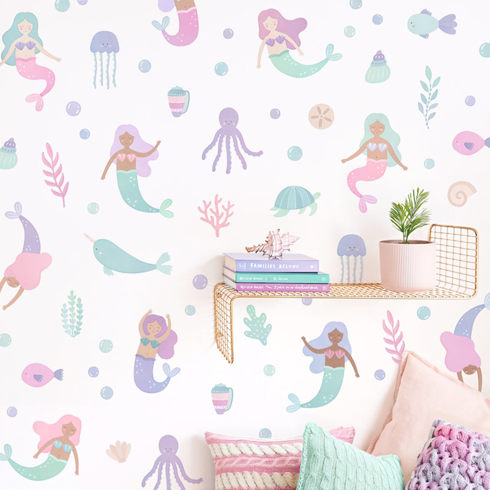 Watercolor Mermaid Wall Sticke - Baby Nursery Ocean review and price