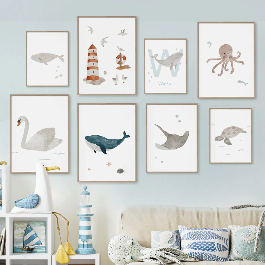 Name Whale Octopus Turtle Swan - Baby Nursery Ocean review and price