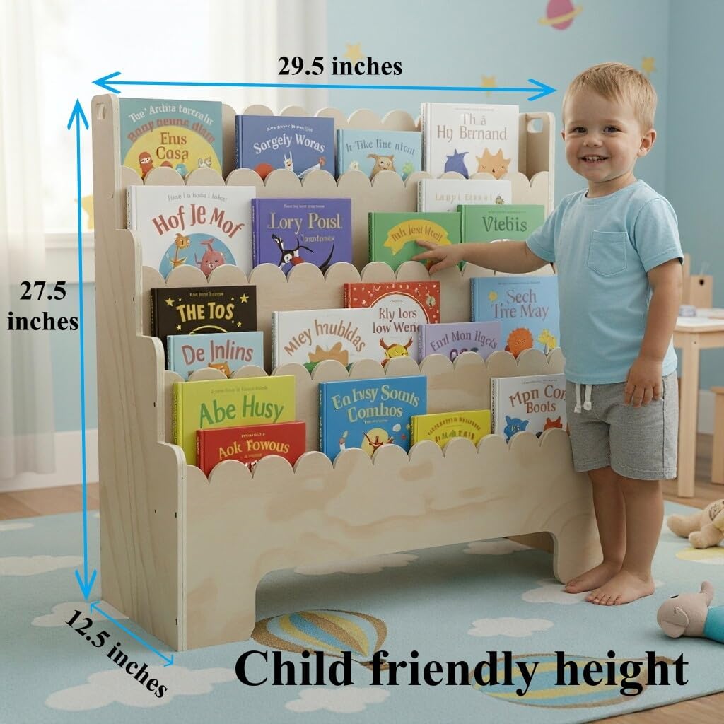 Kids Bookshelf 4-Tier, Natural - Baby Nursery Bookcase review and price