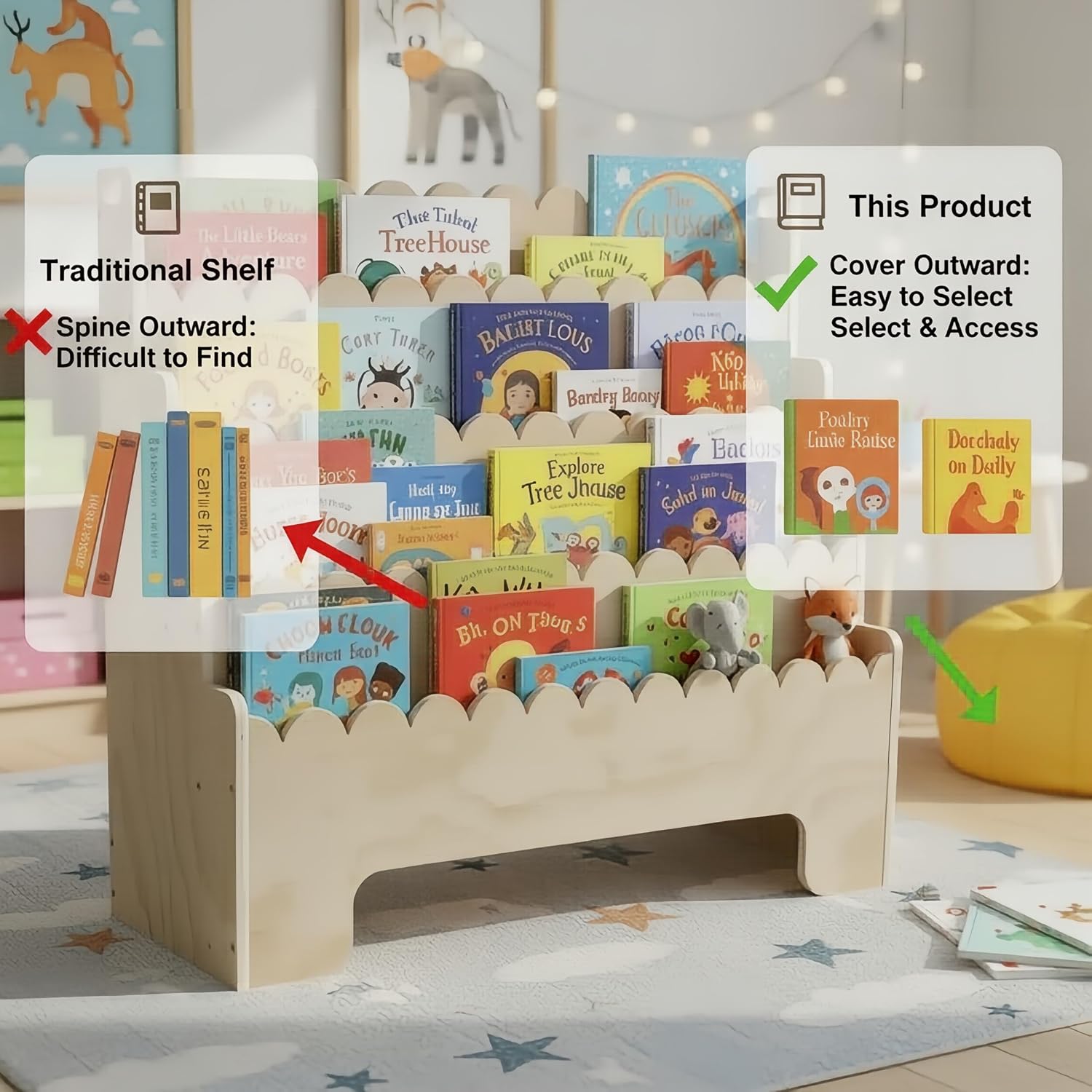 Kids Bookshelf 4-Tier, Natural - Baby Nursery Bookcase review and price
