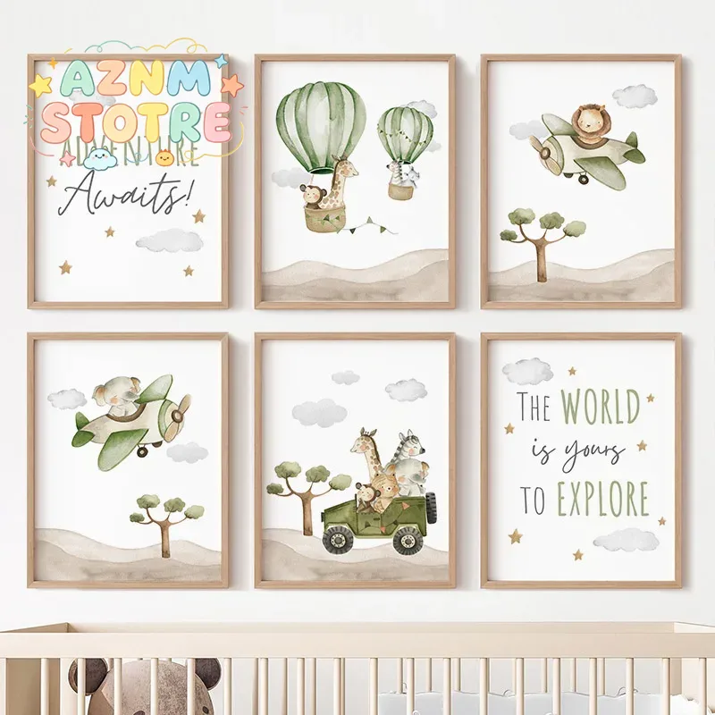 Hot Air Balloon Animals Poster - Baby Nursery Hot Air Balloon review and price