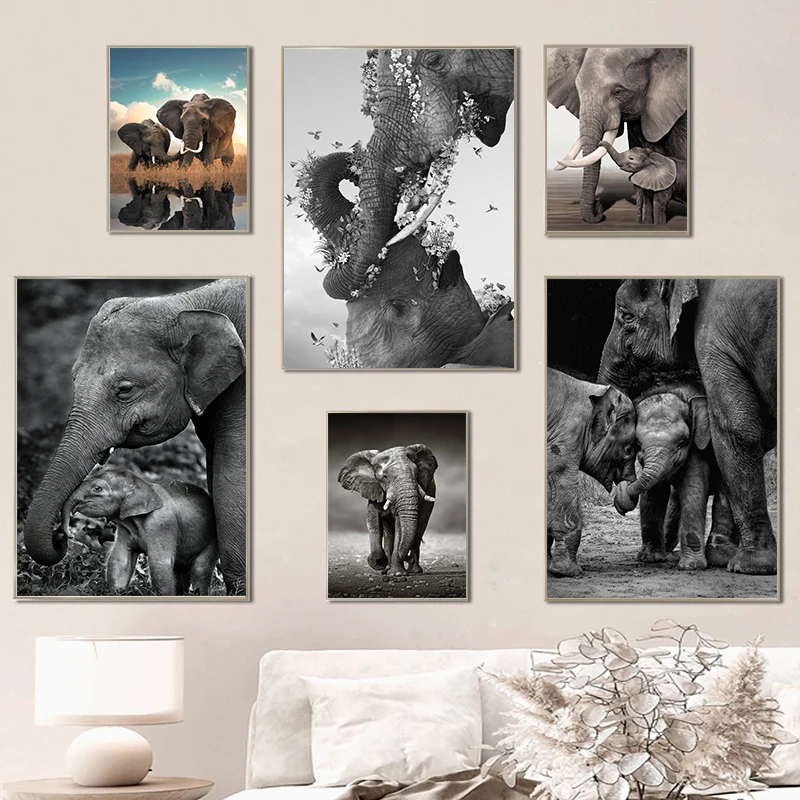 Wildlife Elephant Family Poste - Baby Nursery Images review and price